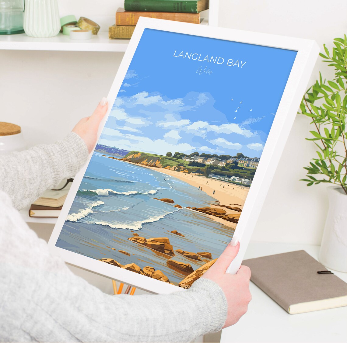 Langland Bay Wales Travel Poster Rocky Shore Seaside Town Ocean Art - Image 5