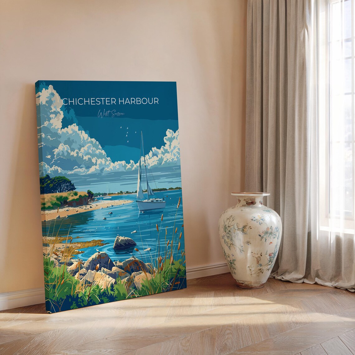 Chichester Harbour Sailboat Rocky Shore Full Bleed Travel Poster - Image 2