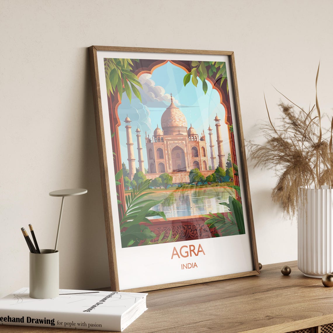 Agra Taj Mahal Marble Mughal Arch With Bottom Caption Band Poster - Image 2
