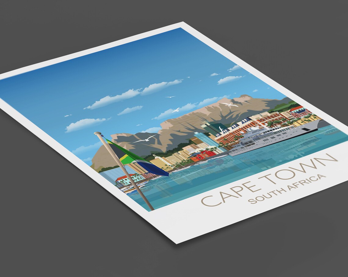 Cape Town South Africa Table Mountain Harbor Scene Travel Poster - Image 2