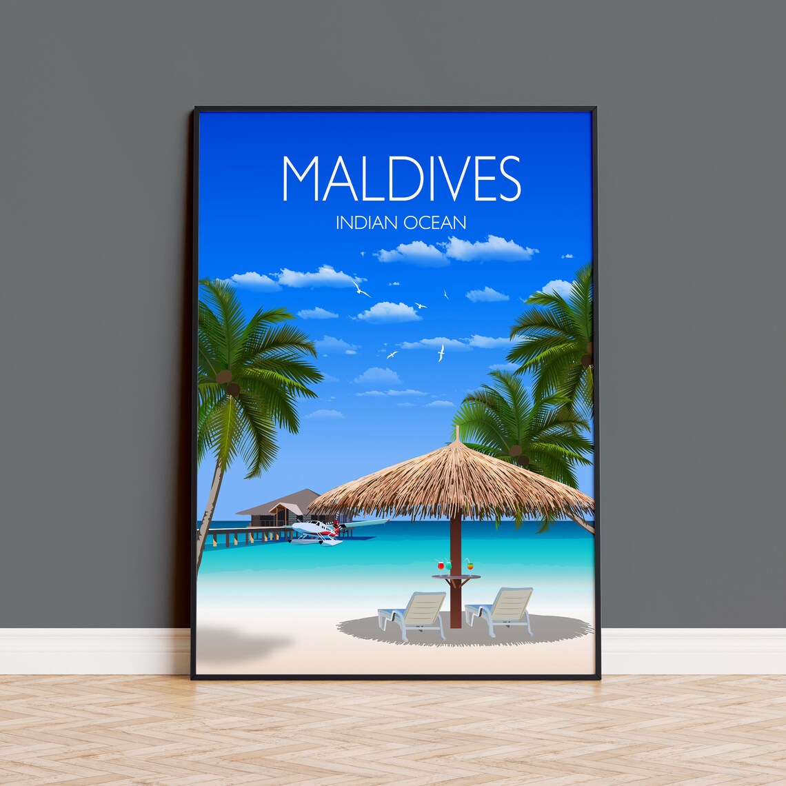 Maldives Travel Poster, Indian Ocean Travel Print