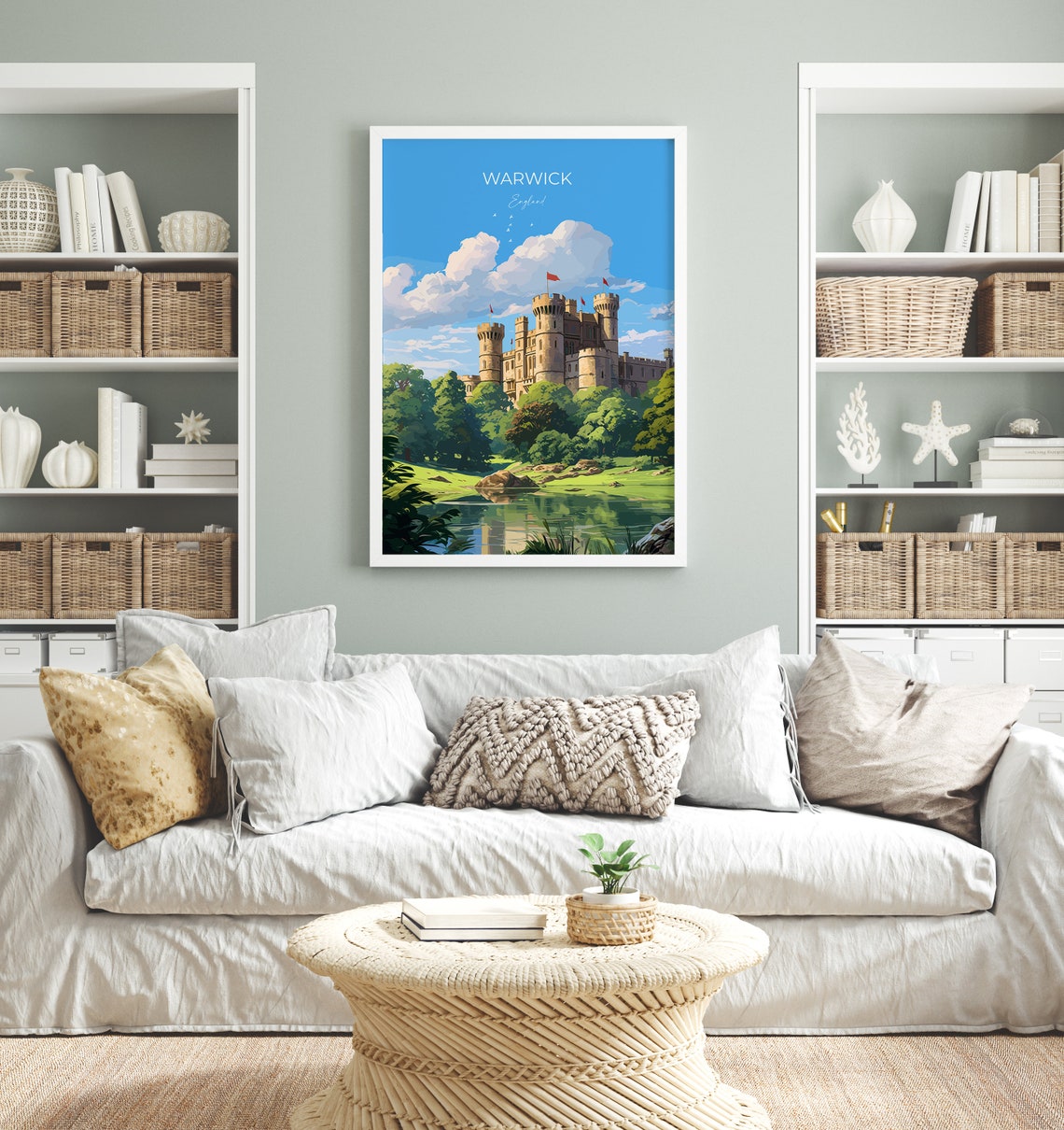 Warwick England Castle Towers Riverside Green Trees Travel Poster - Image 4