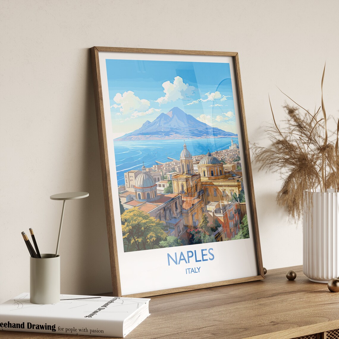 Naples Italy Vesuvius Bay Domed Churches Vintage Travel Poster - Image 3