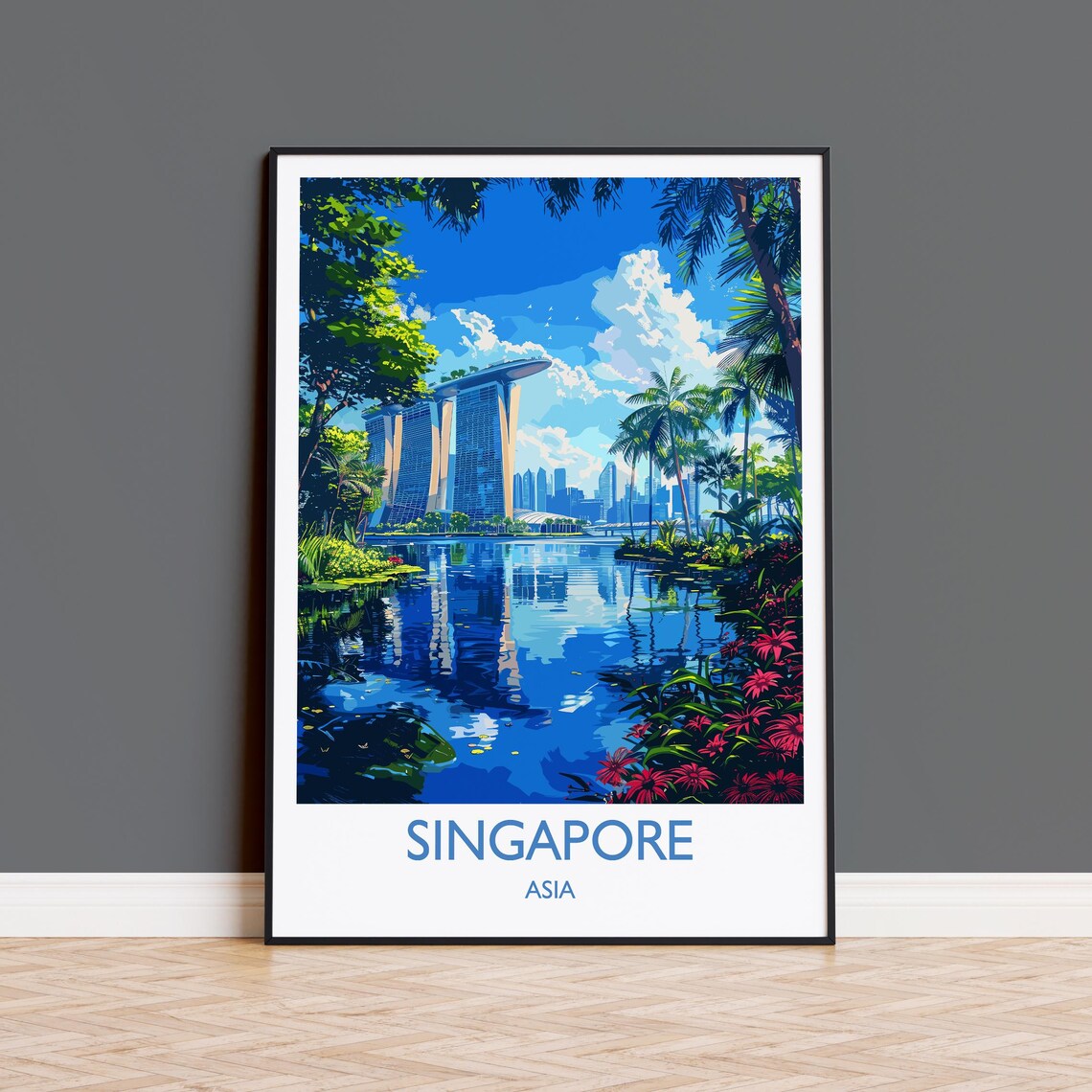 Singapore Marina Bay Sands Skyline White Border Travel Poster