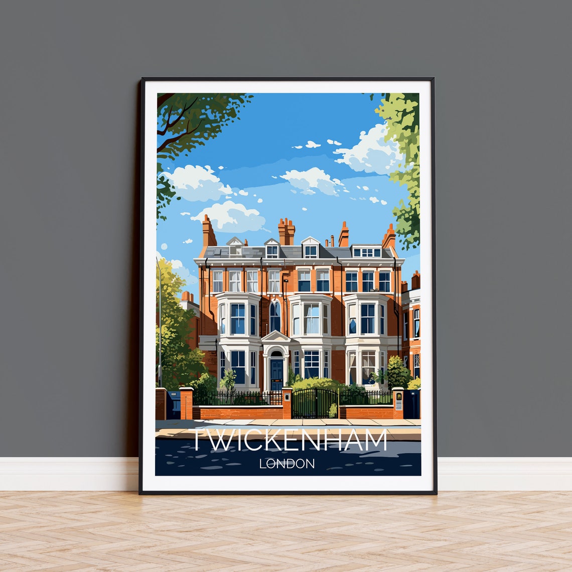 Twickenham London Grand Victorian Villa Sunny Facade Travel Poster