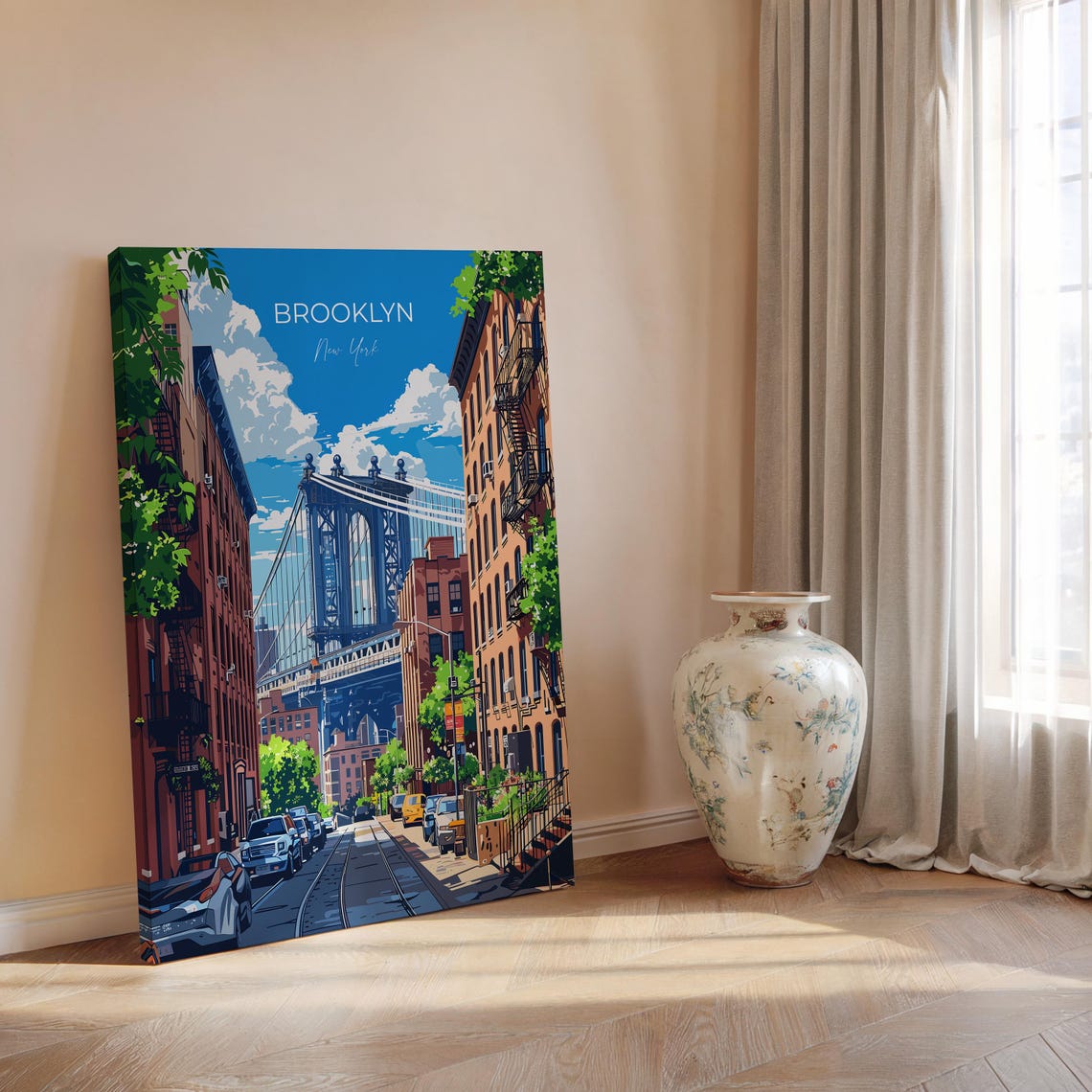 Manhattan Bridge Dumbo Street Brownstones Brooklyn Travel Poster - Image 2