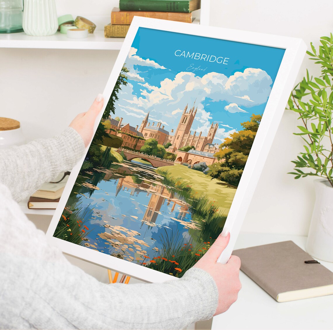 Cambridge England University Colleges River Cam View Art Poster - Image 5