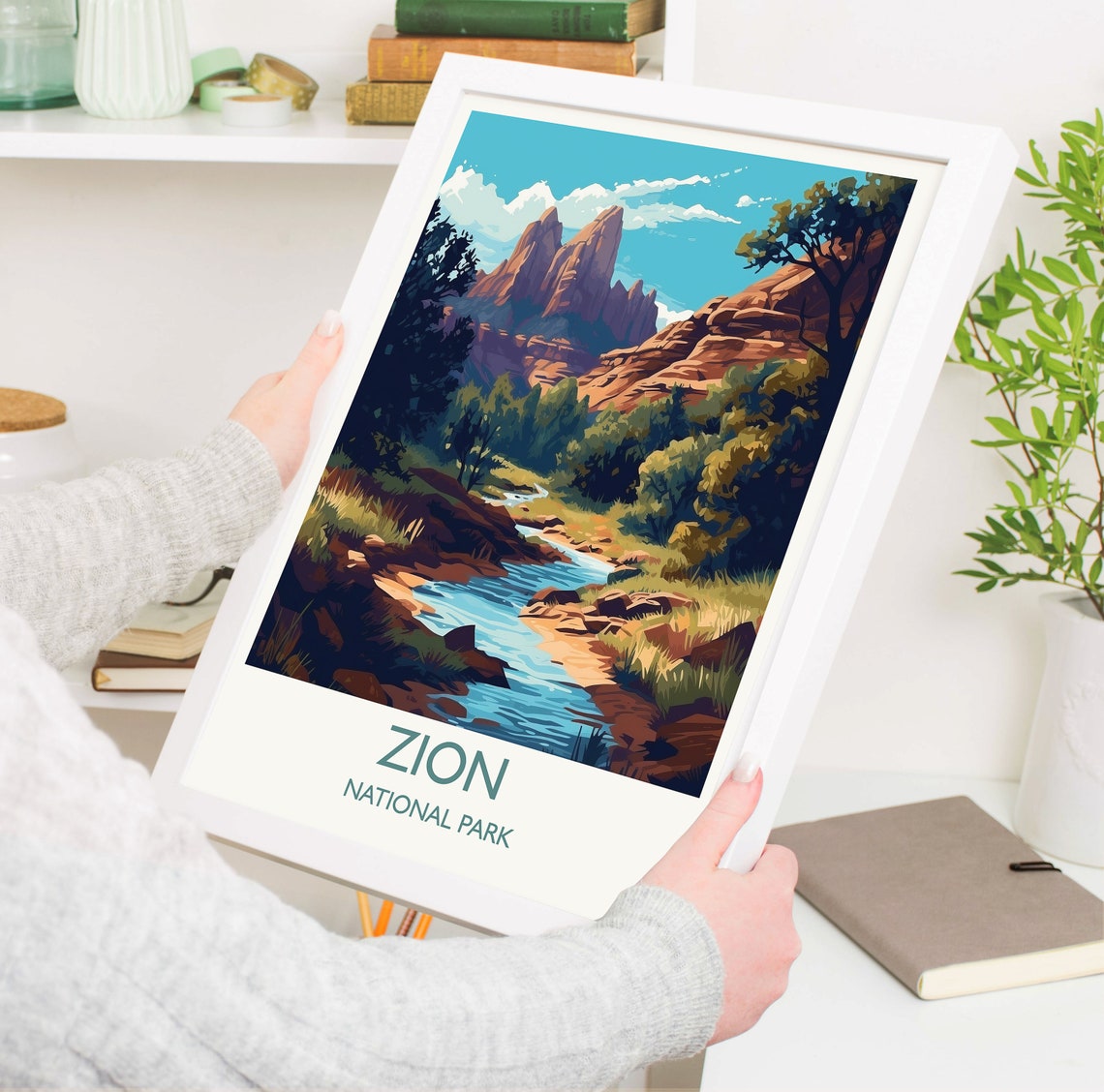 Zion National Park Utah Red Cliffs River Valley Scenic Travel Poster - Image 5