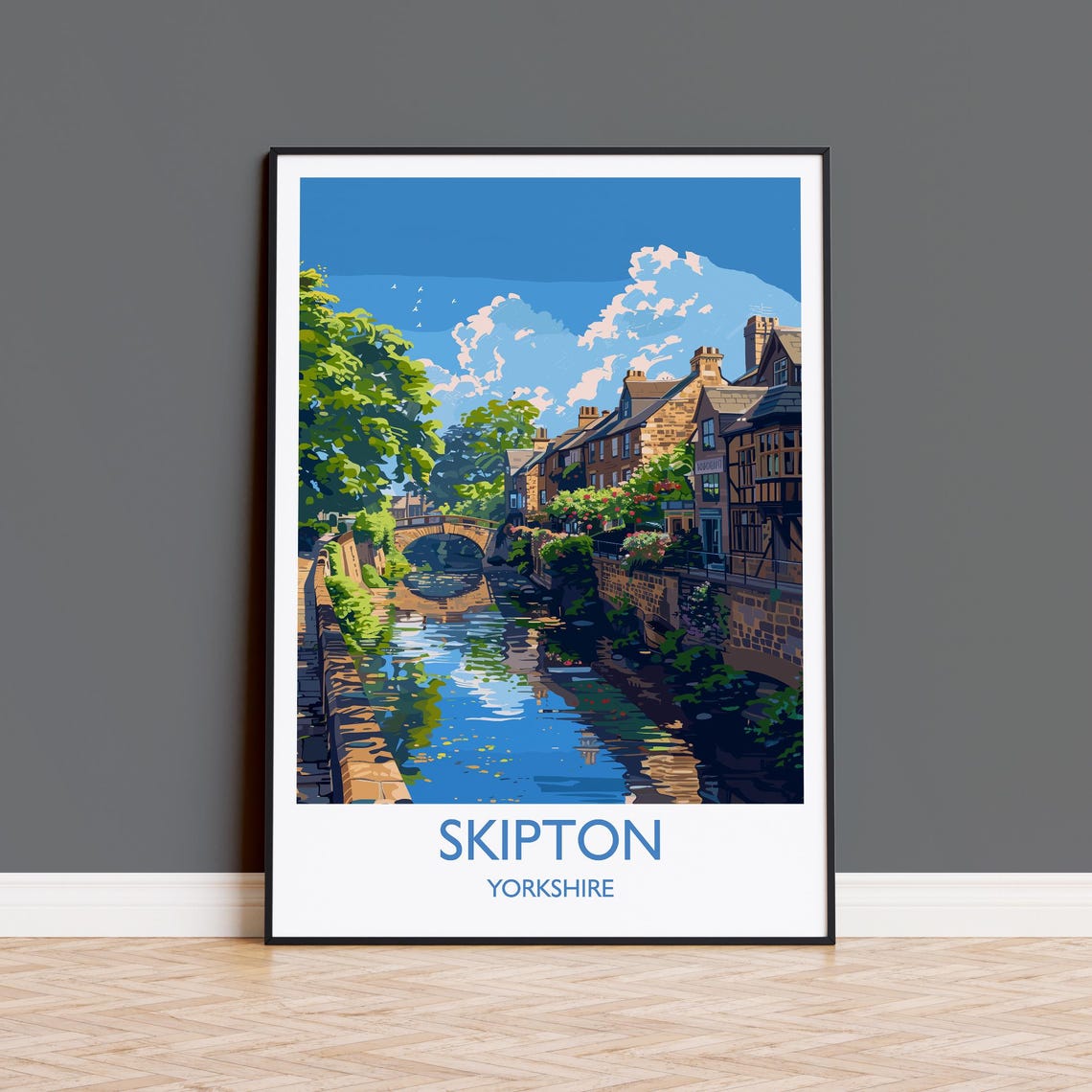 Skipton Yorkshire Arched Stone Bridge Canal Retro Travel Poster