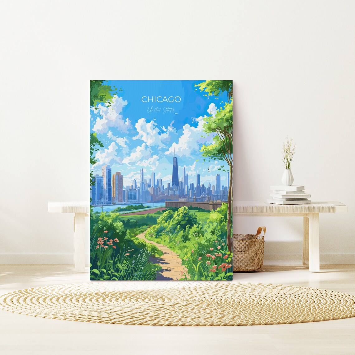 Chicago United States Skyline Tower Park Path Travel Poster City Gift - Image 4