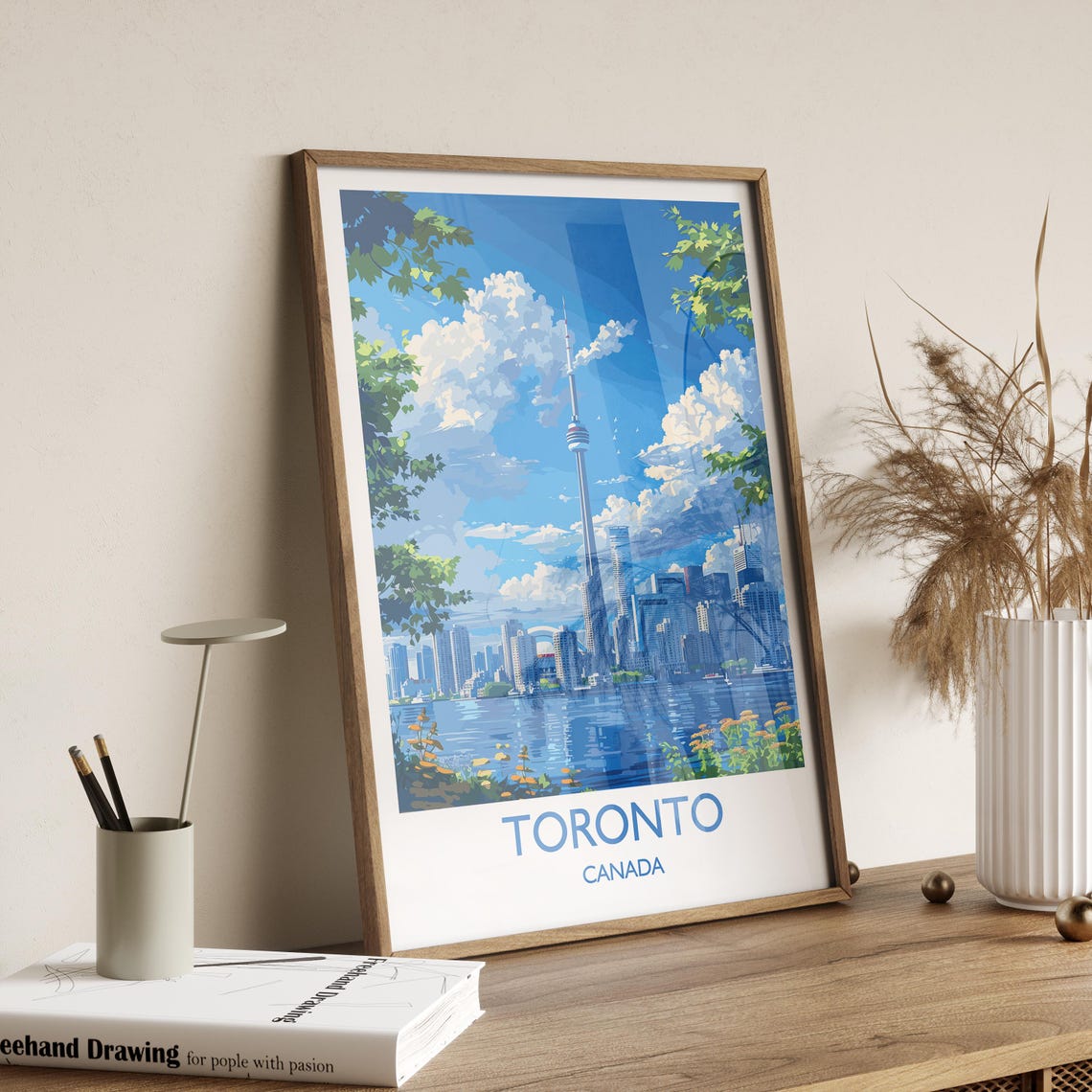 Toronto Canada CN Tower Harbor Skyline Blue Sky Vintage Travel Poster - Image 2