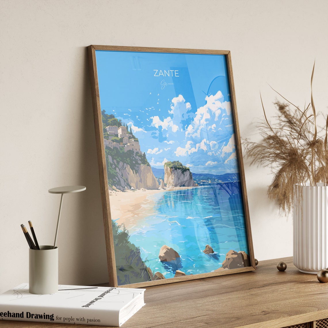 Zante Travel Print Travel Poster Of Zante Greece Gift Greek Islands Art Zante Gift Wall Art Print - Image 2