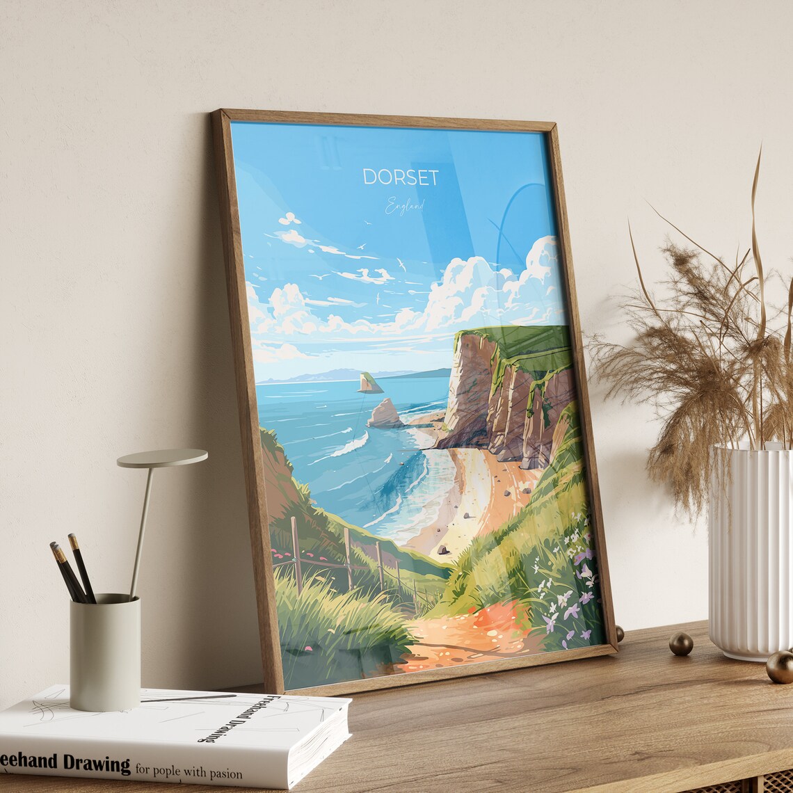 Dorset England Scenic Sea Cliffs And Golden Beach Travel Poster - Image 2