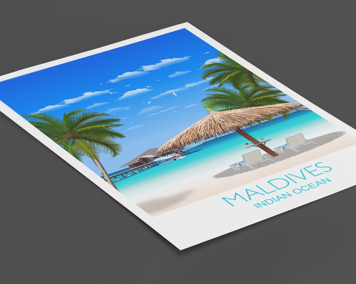 Maldives Travel Print Travel Poster Of Maldives Indian Ocean Travel Poster Maldives Print - Image 2