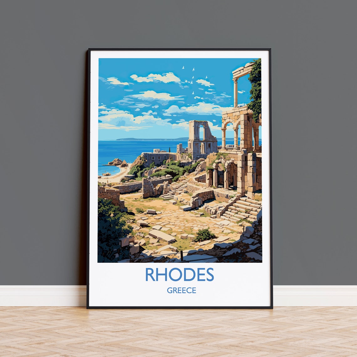 Rhodes Greece Ancient Ruins Arches Overlooking Sea Travel Poster