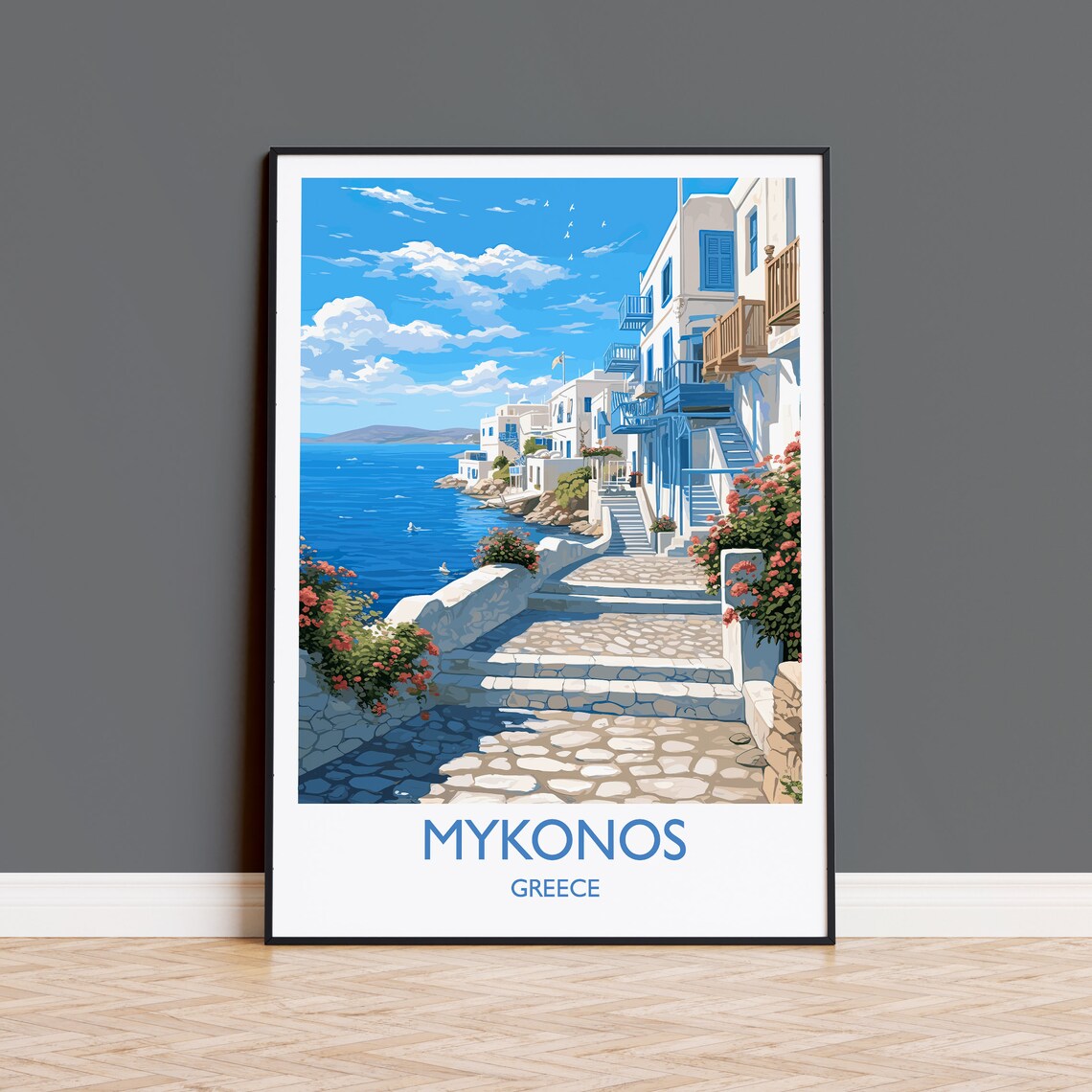 Mykonos Travel Poster, Greece Island Wall Art Print