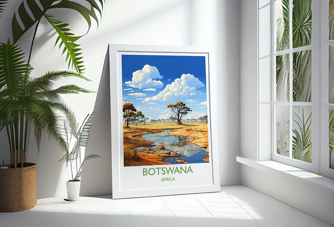 Botswana Travel Poster Wall Art Travel Print Of Botswana Botswana Gift Botswana Africa Africa Art Lovers Gift Travel Art Print - Image 3