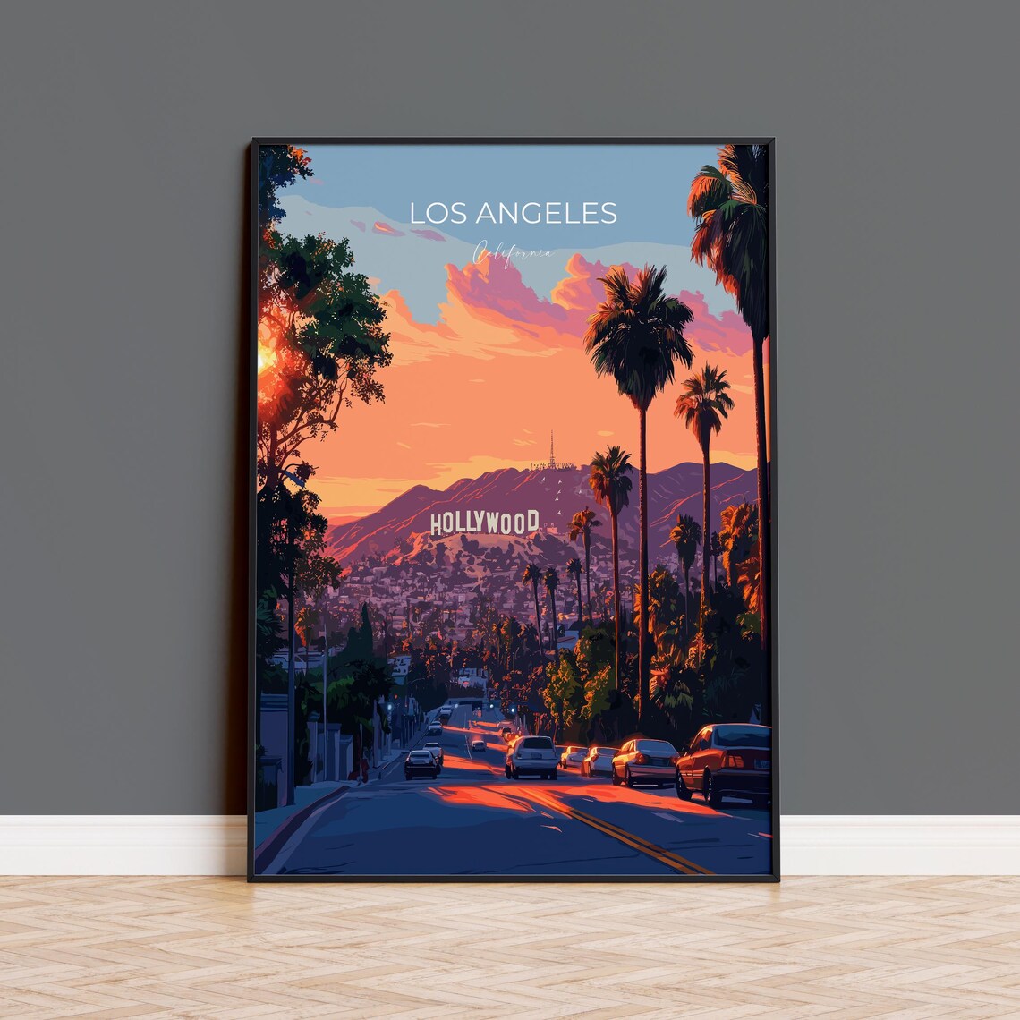 Los Angeles Hollywood Sign Sunset Hills View California Travel Poster