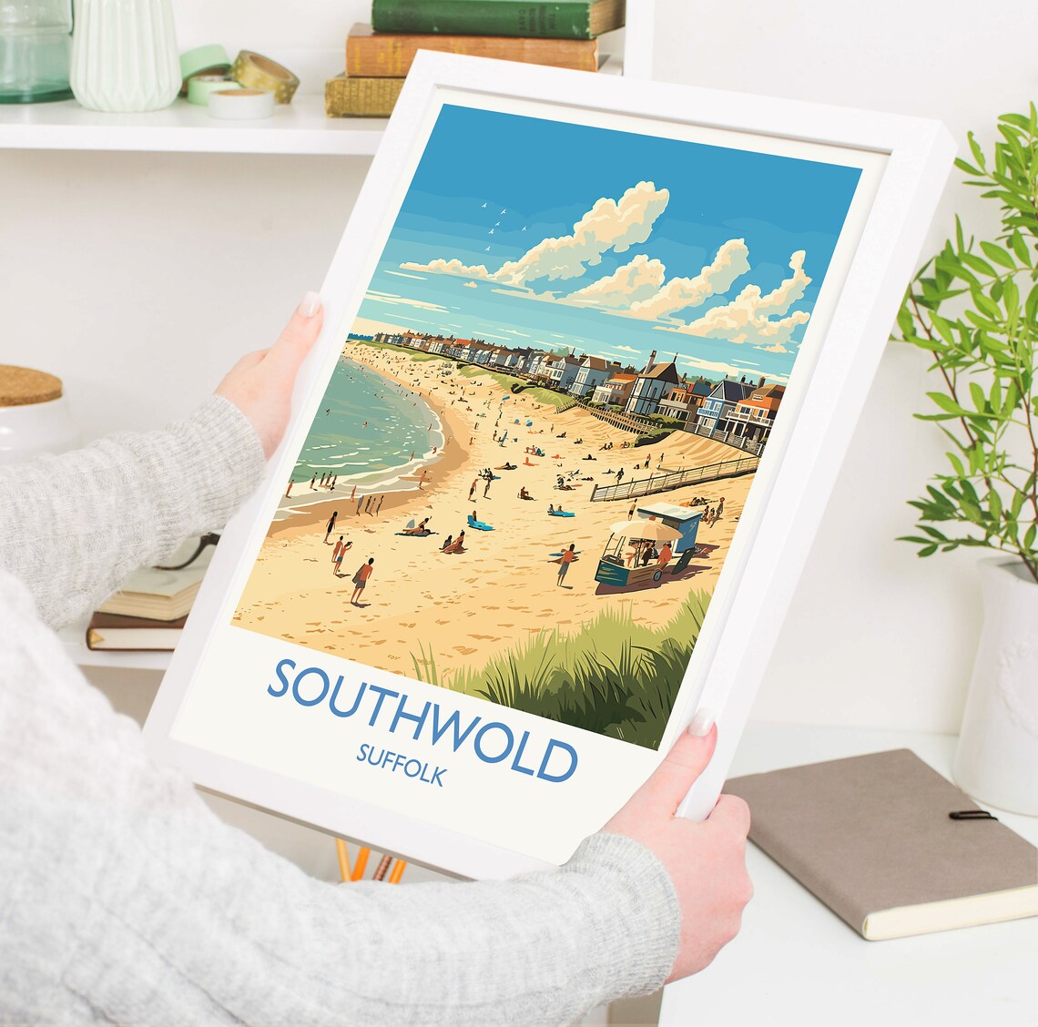 Southwold Suffolk Beach Town White Border Summer Travel Poster - Image 3