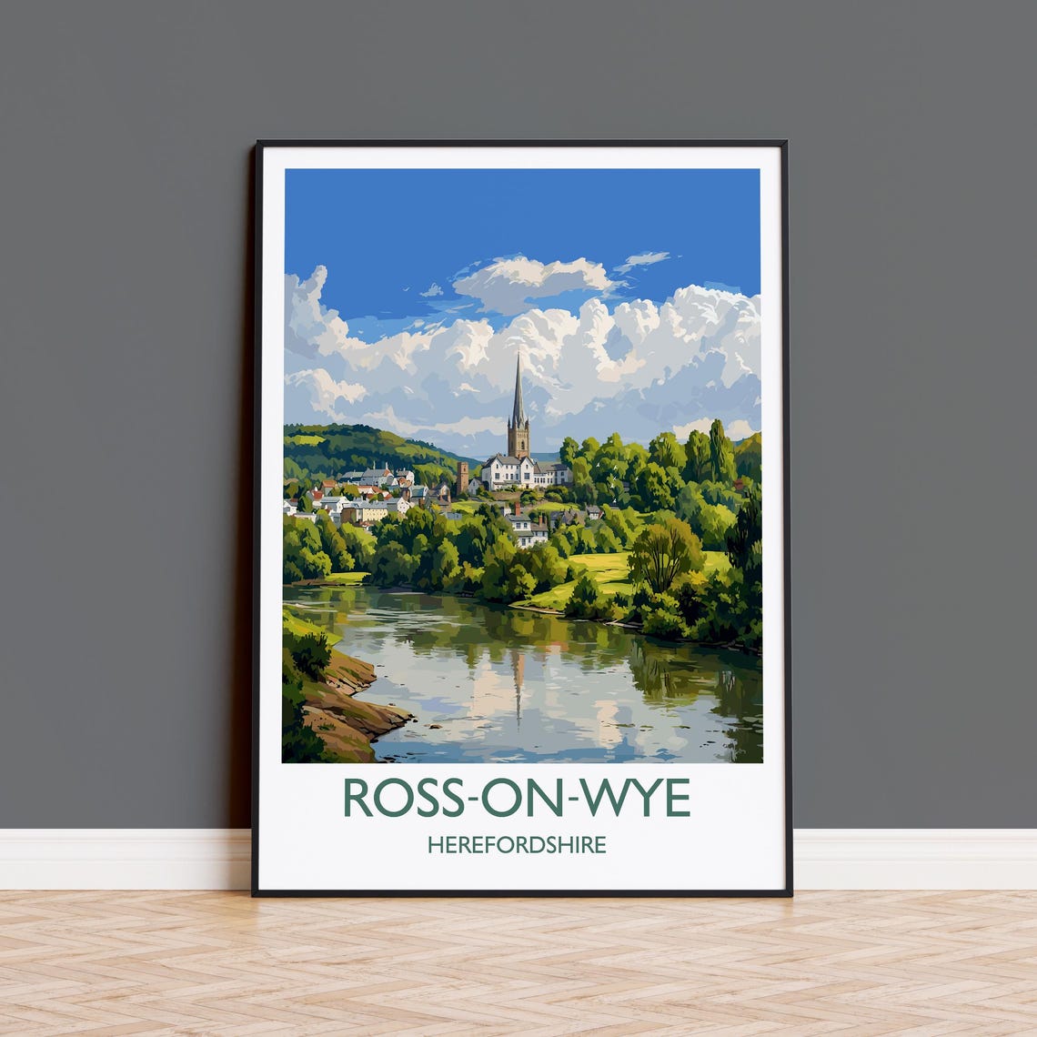 Ross-on-Wye Herefordshire Riverside Town and Church Spire Poster