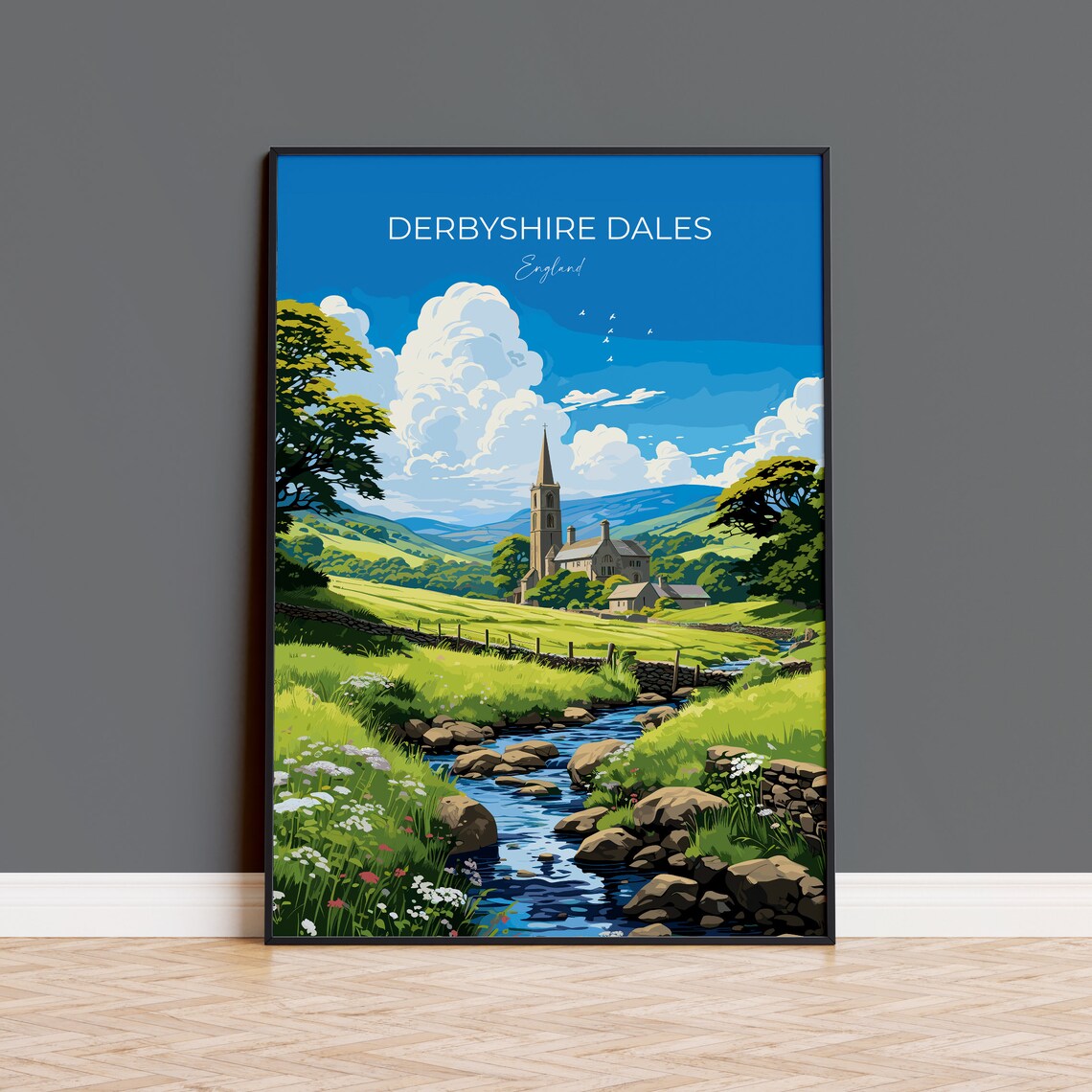 Derbyshire Dales Travel Poster, English Countryside