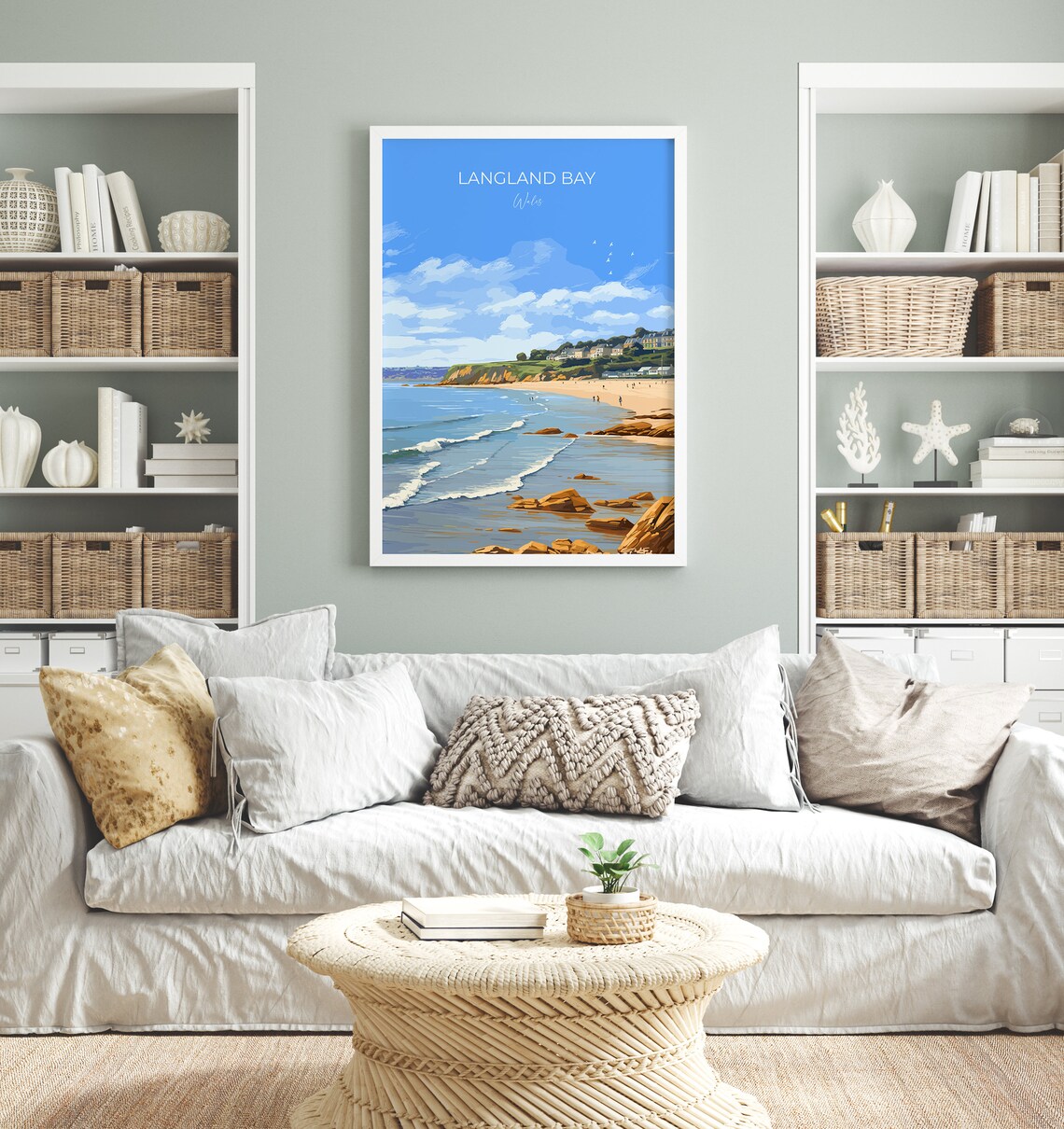 Langland Bay Wales Travel Poster Rocky Shore Seaside Town Ocean Art - Image 4