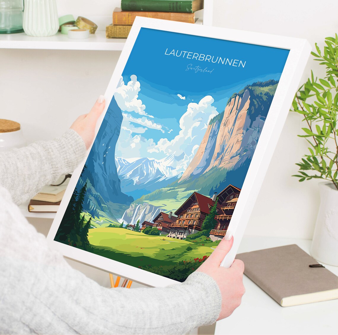Lauterbrunnen Switzerland Waterfall Valley Chalets Travel Poster - Image 5