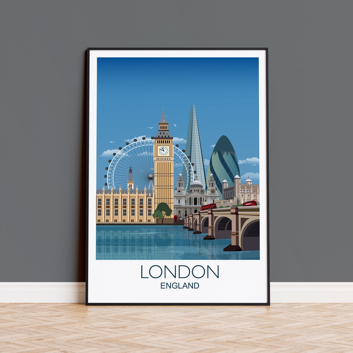 London Travel Poster, St Pauls Cathedral and Big Ben