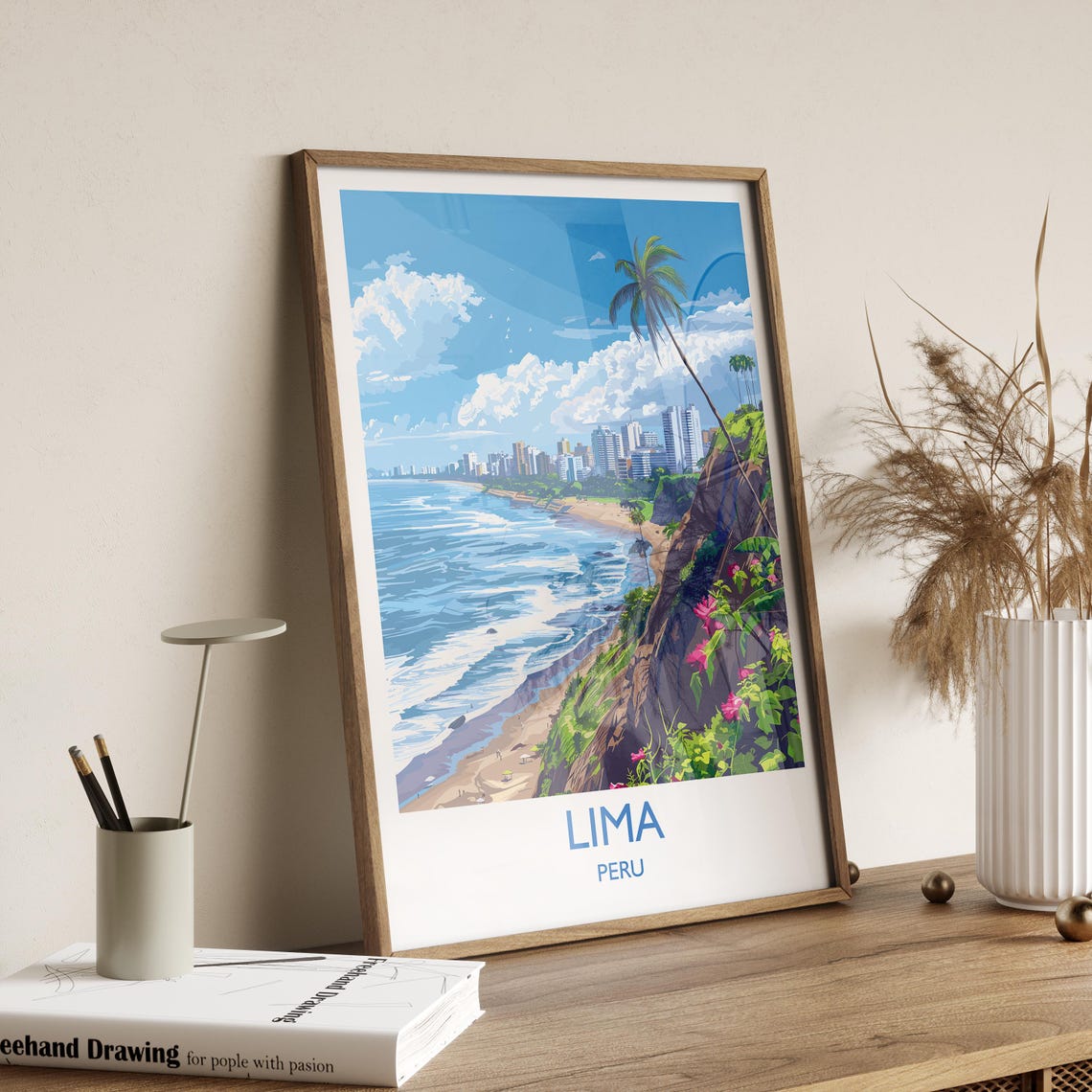 Lima Peru Miraflores Coastline Cliffs Travel Poster With Title Below - Image 2