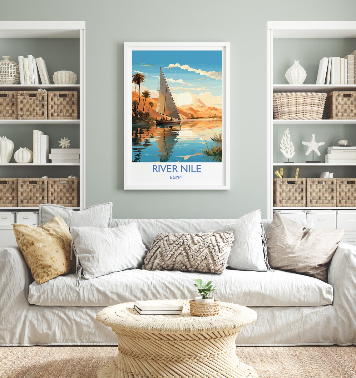 River Nile Egypt Felucca Sailboat White Border Sunset Travel Poster - Image 2