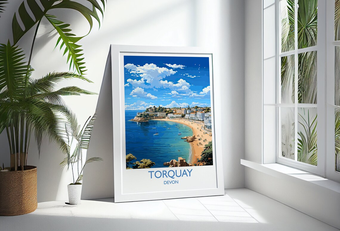 Torquay Devon Sandy Beach Bay Sailboats Seaside Town Travel Poster - Image 3