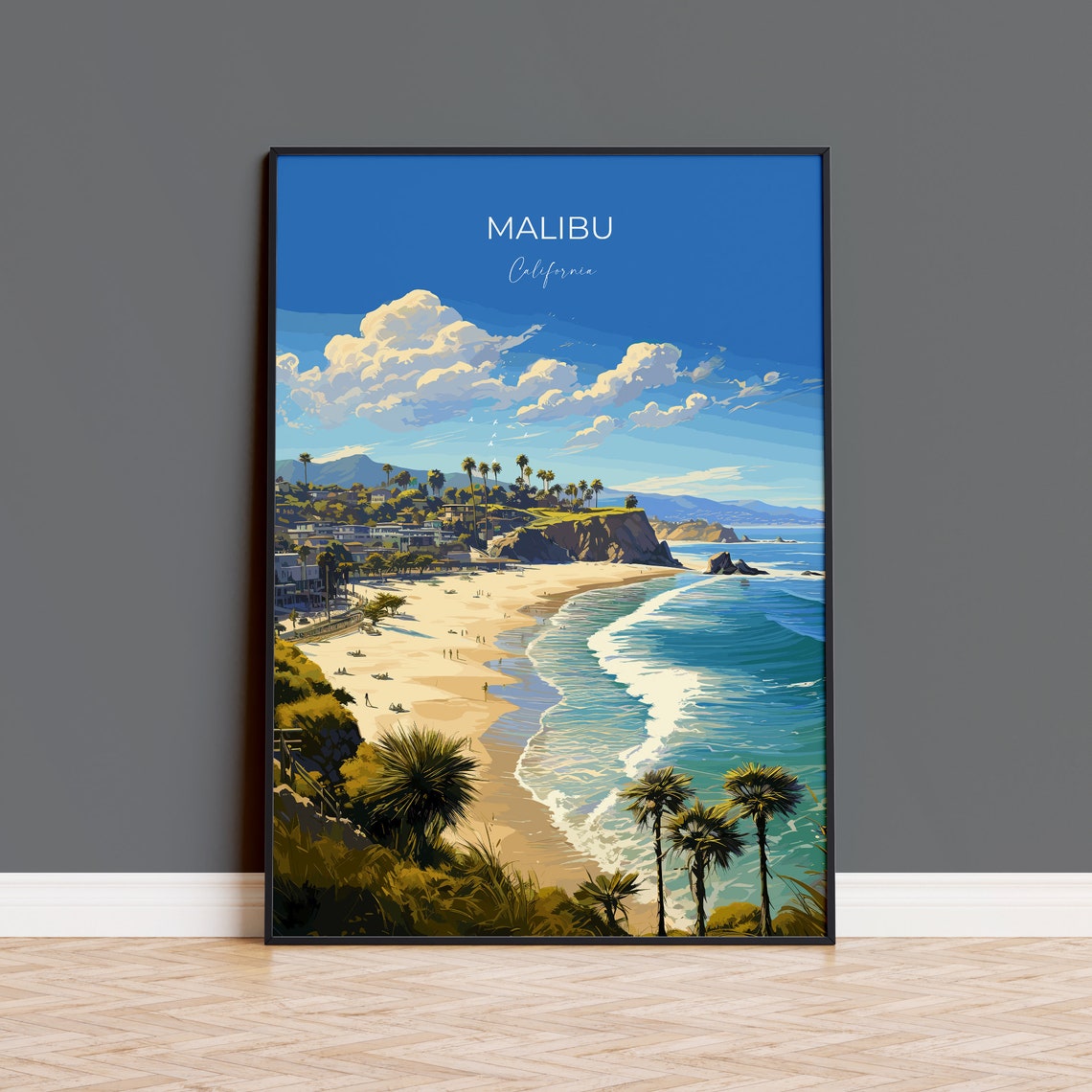 Malibu Travel Print Travel Poster Of Malibu California Malibu Art Lovers Gift Usa Gift Wall Art Print
