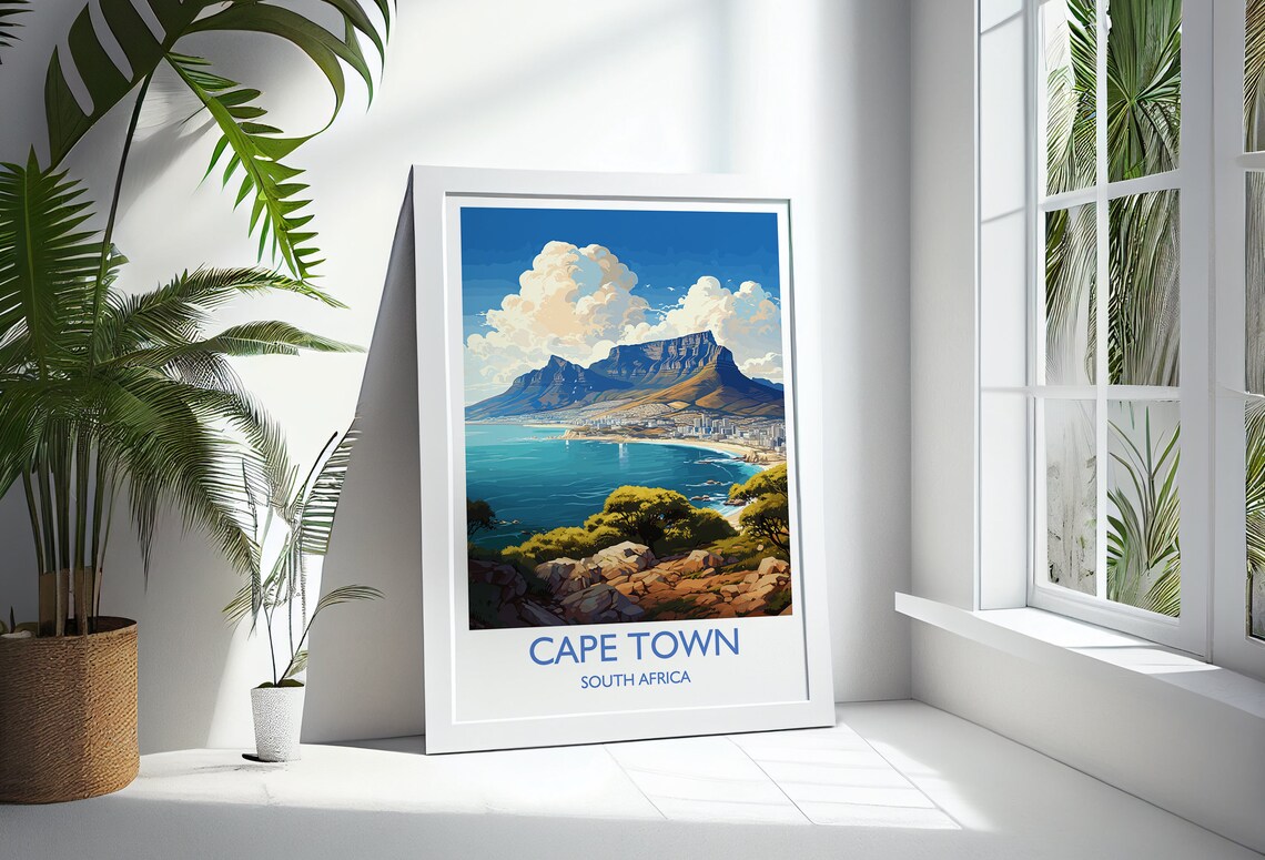 Cape Town South Africa Table Mountain Rocky Shore Scene Travel Poster - Image 3
