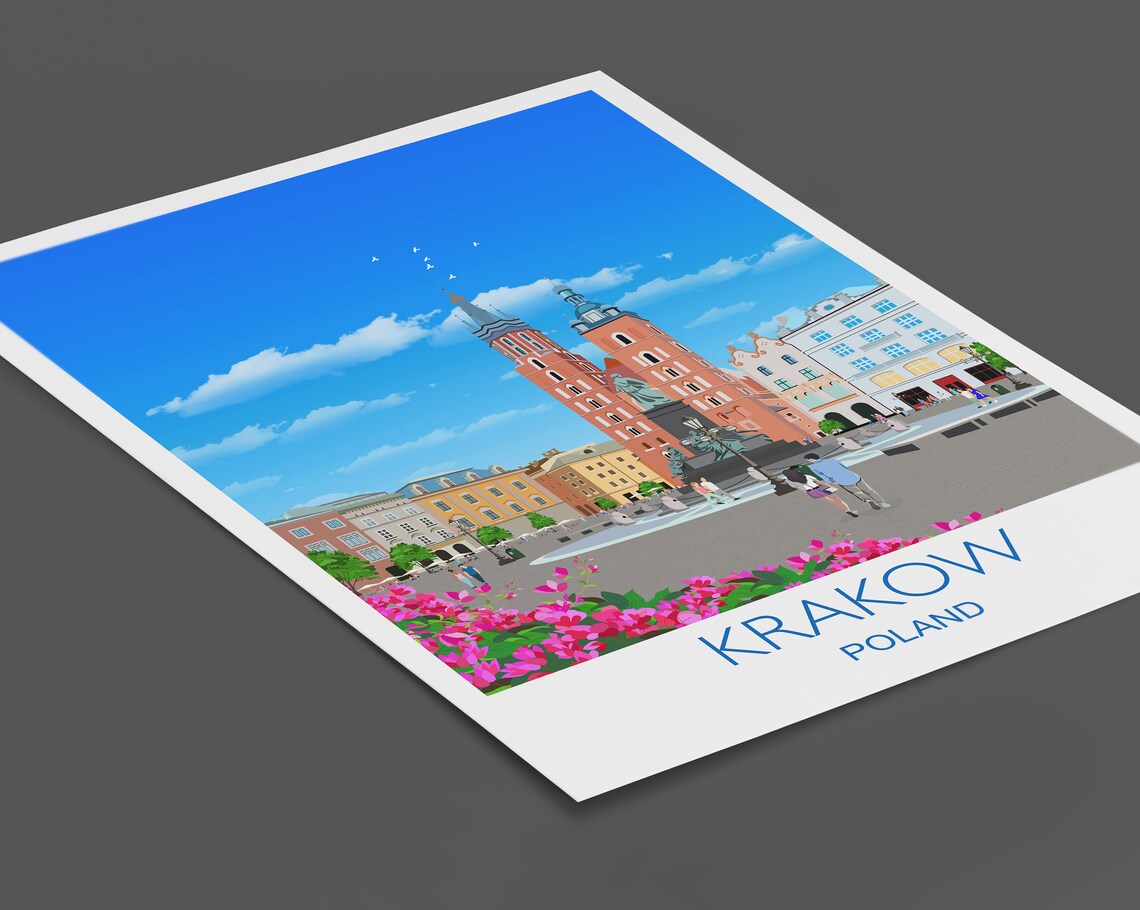 Krakow Poland Historic Square Church Towers City Skyline Art Poster - Image 2