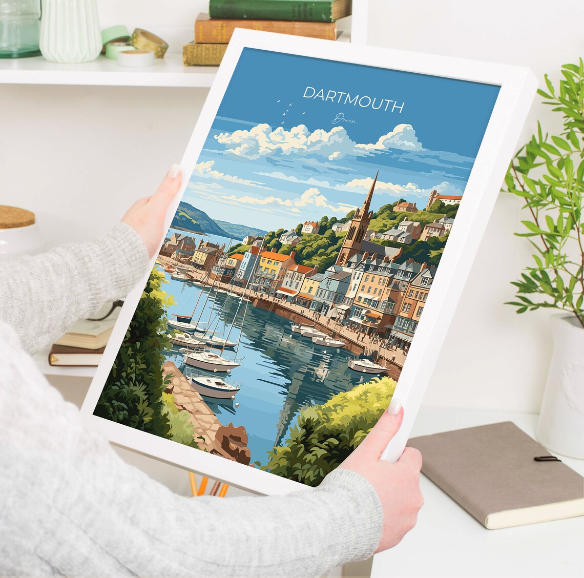 Dartmouth Devon Colorful Harbor Town And Church Travel Poster - Image 5