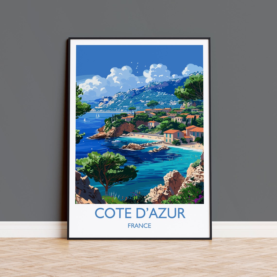 Cote Dazur Travel Poster Wall Art Travel Print Of Cote Dazur Cote Dazur Art Lovers Gift South Of France French Coast Art Gift