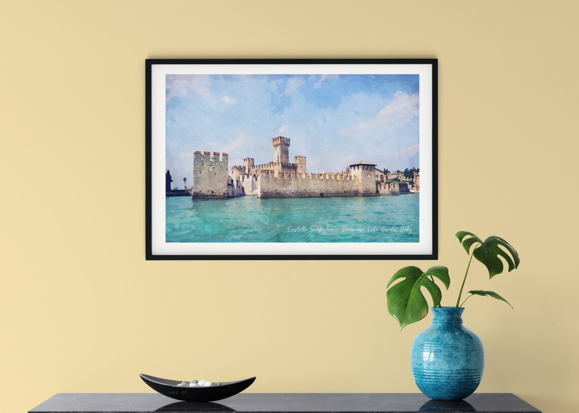 Sirmione Castello Scaligero Watercolor Art Print Lake Garda Italy