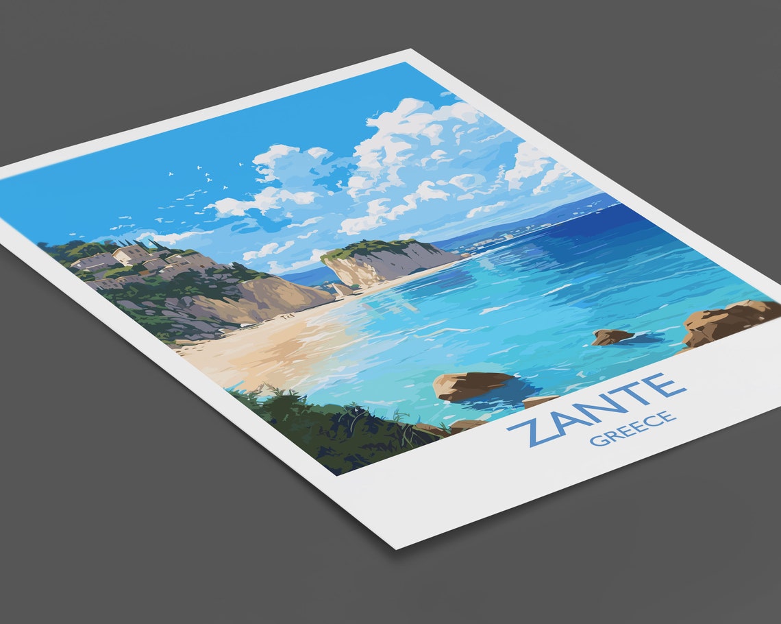 Zante Greece Turquoise Cove Limestone Cliffs Beach Travel Poster - Image 2