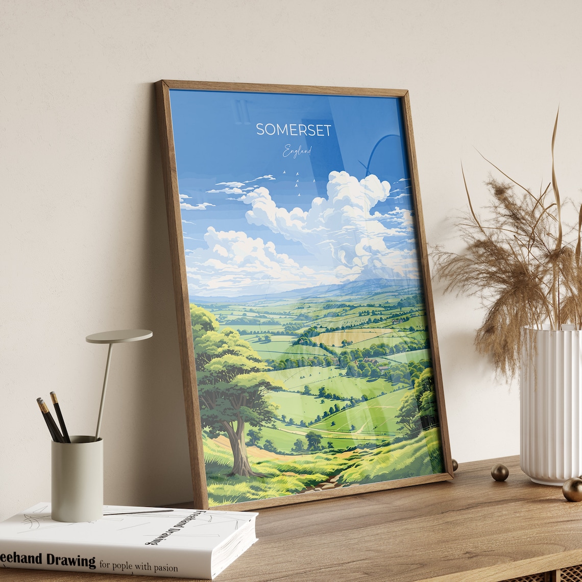 Somerset England Rolling Green Hills Countryside Travel Poster - Image 2