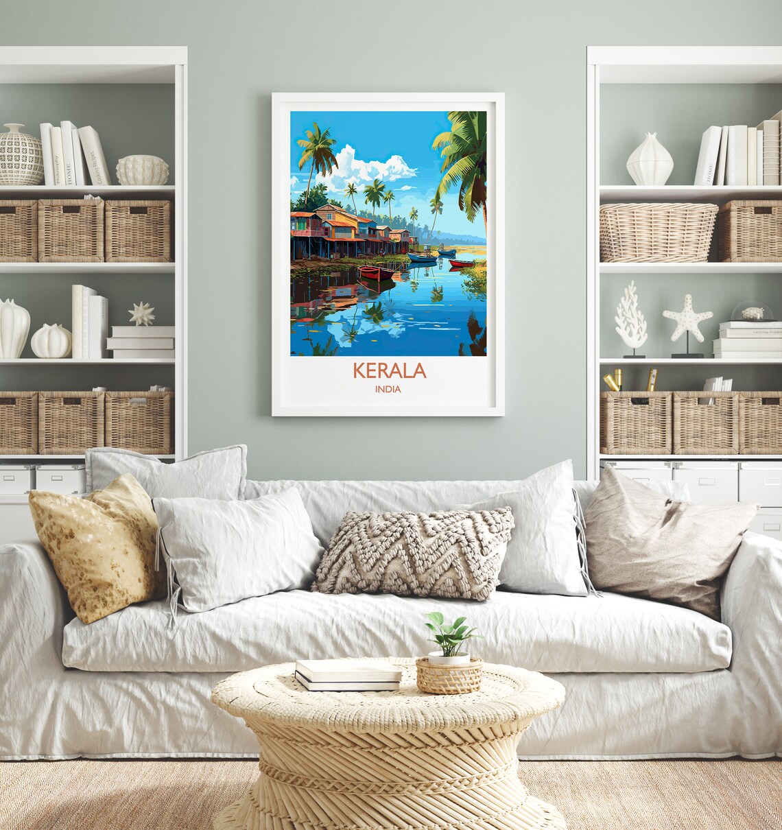 Kerala India Backwater Boats Palms Stilt Houses Tropical Travel Poster - Image 4