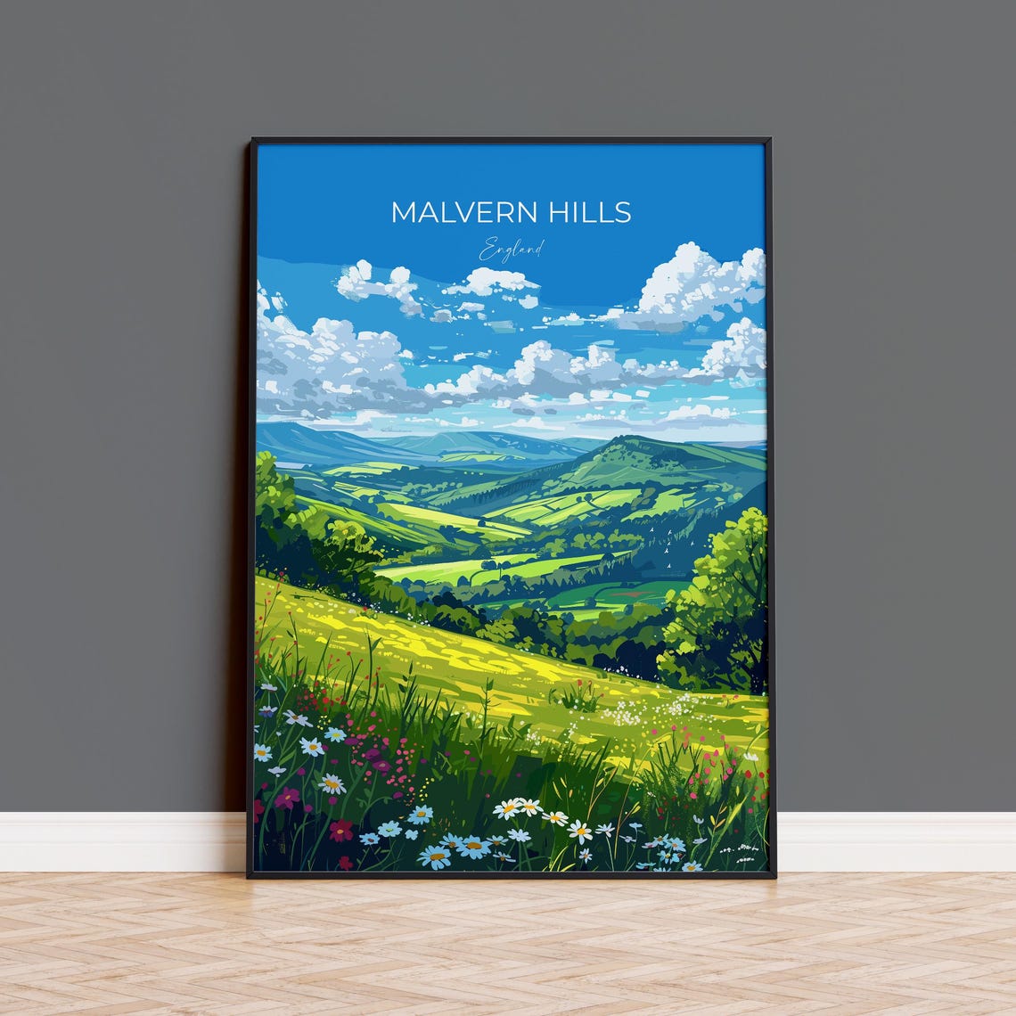 Malvern Hills Rolling Green Countryside Full Bleed Travel Poster