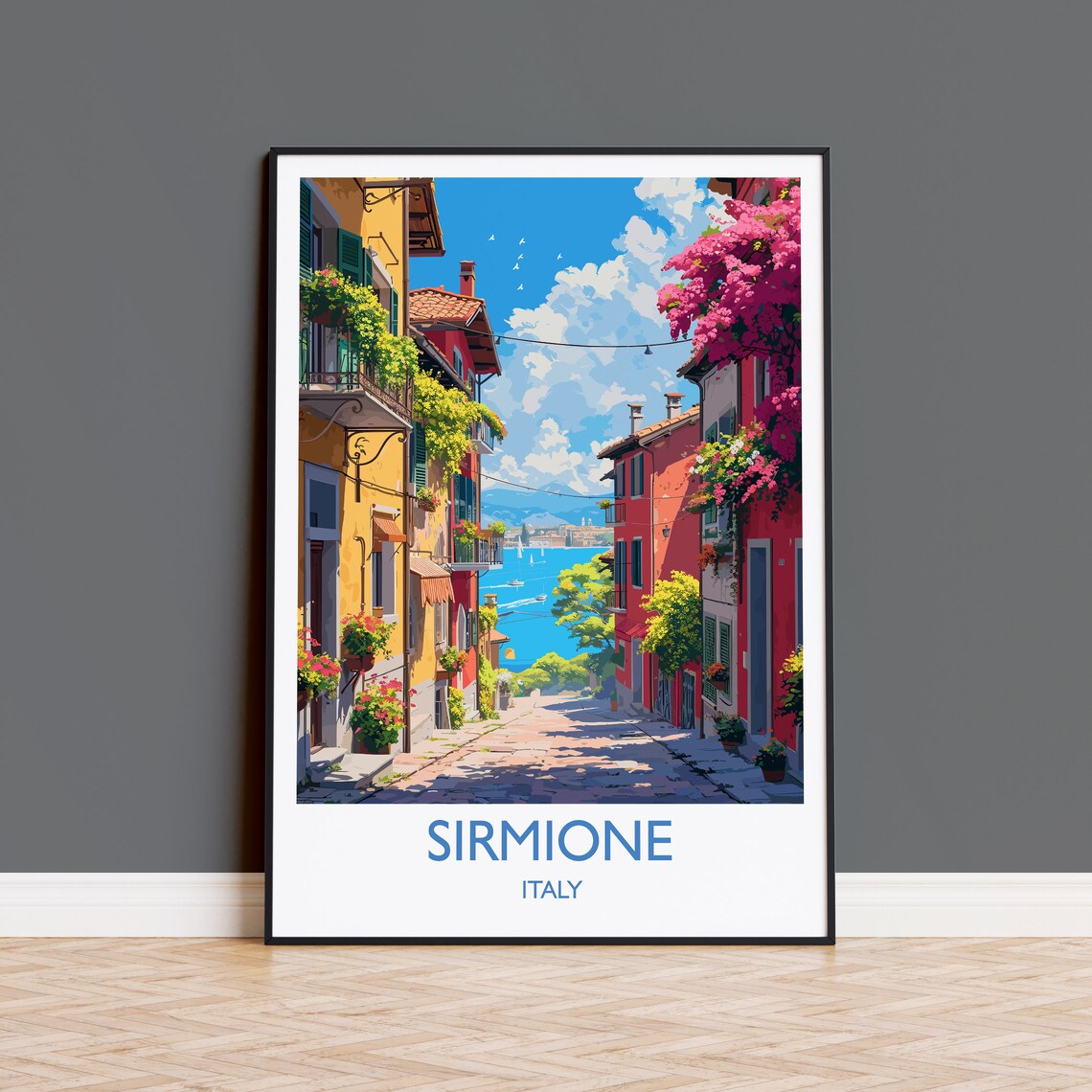 Sirmione Italy Lake Garda Flower Street Lakeside Town Travel Poster