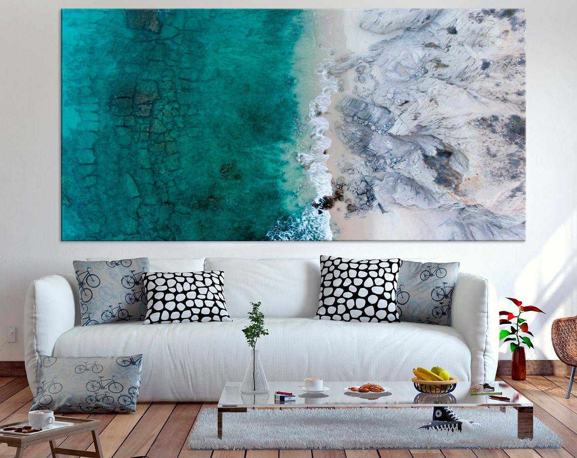 Rocky Coast Aerial View Turquoise Water White Cliffs Beach Poster
