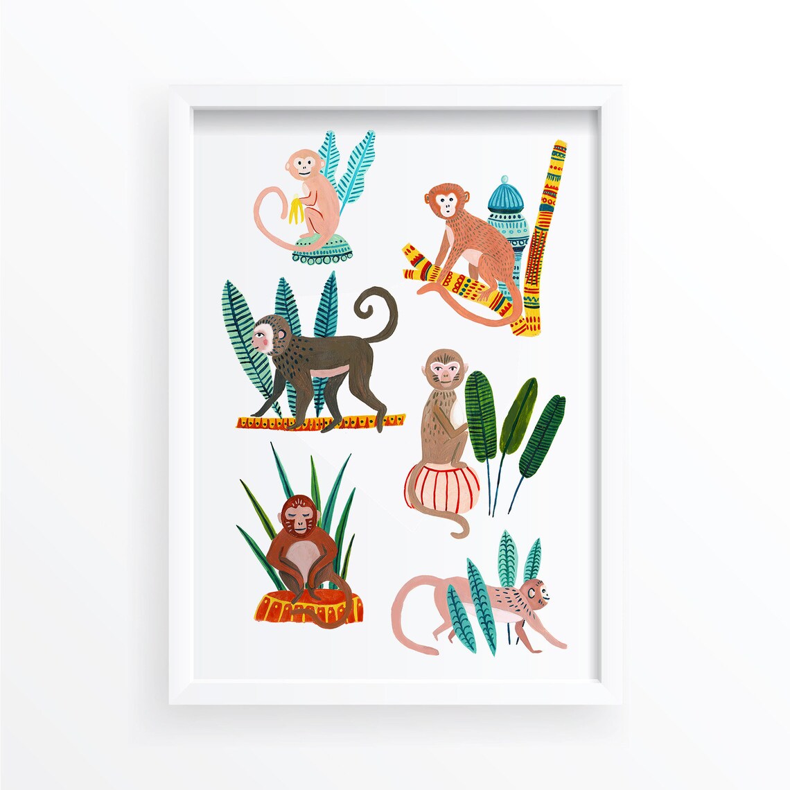 Monkeys of Malaysia Botanical Jungle Art Print