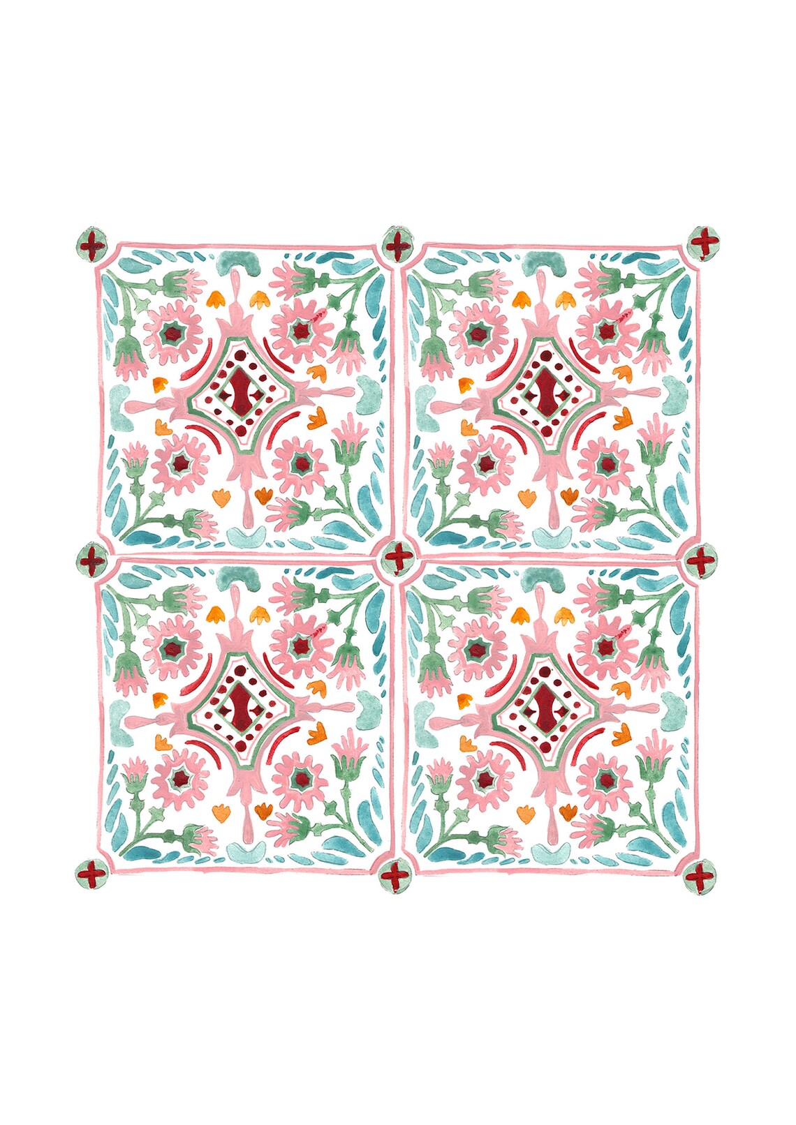 Moroccan Tiles Wall Art, Watercolor Home Decor - Image 2