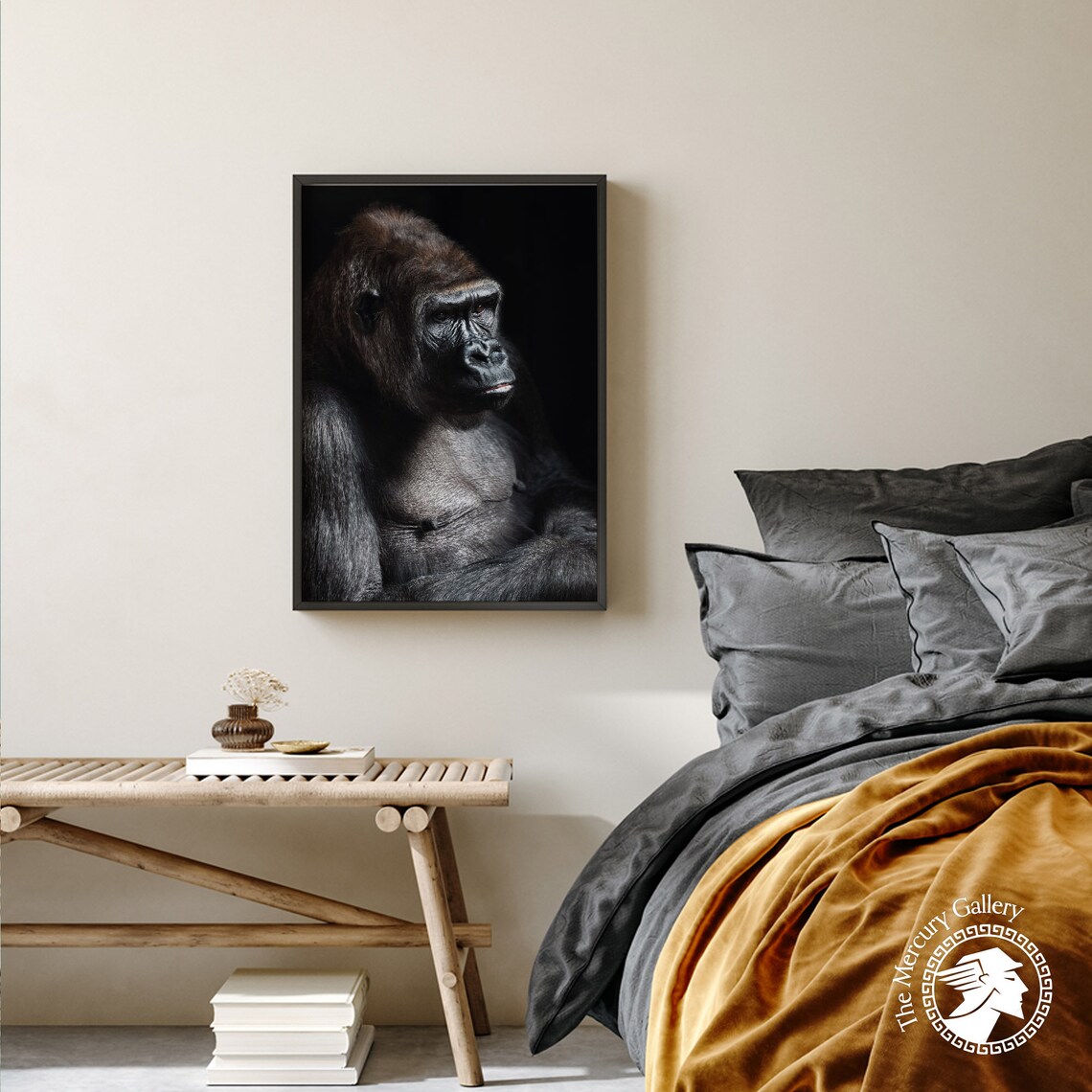 Black Gorilla Portrait Dark Moody Wildlife Fine Art Photo Print - Image 2