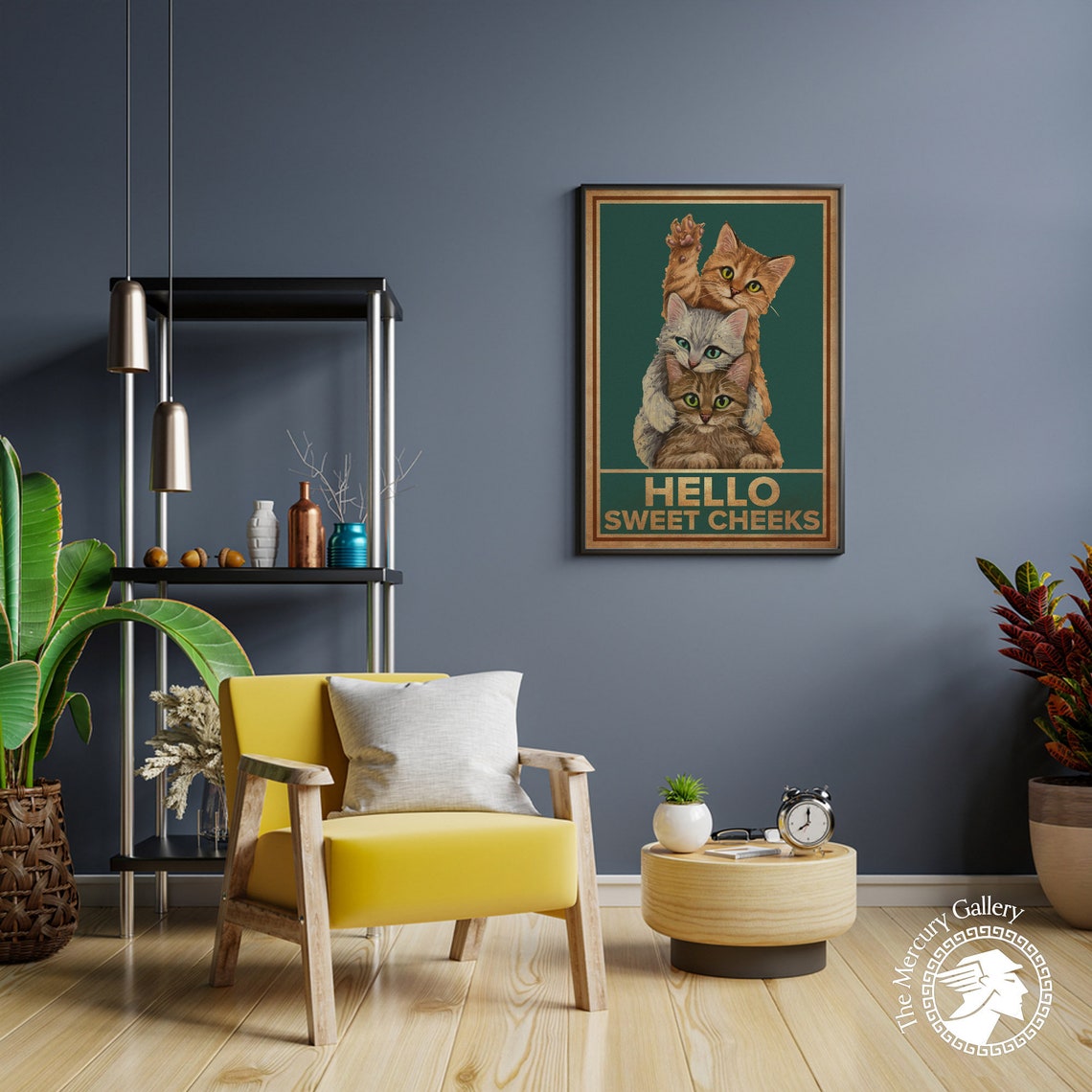 Three Cats Hello Sweet Cheeks Funny Vintage Retro Bathroom Poster - Image 6