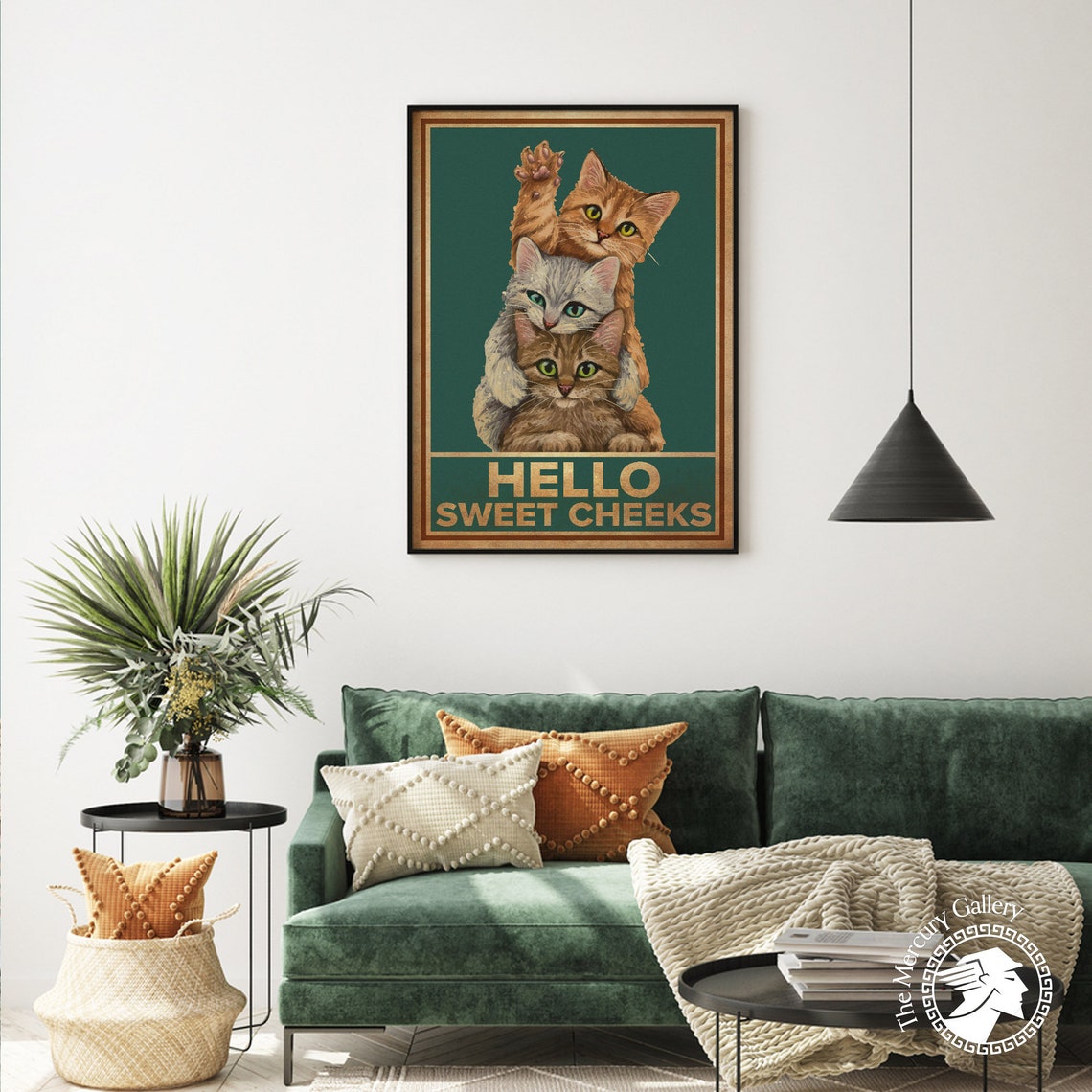Three Cats Hello Sweet Cheeks Funny Vintage Retro Bathroom Poster - Image 2