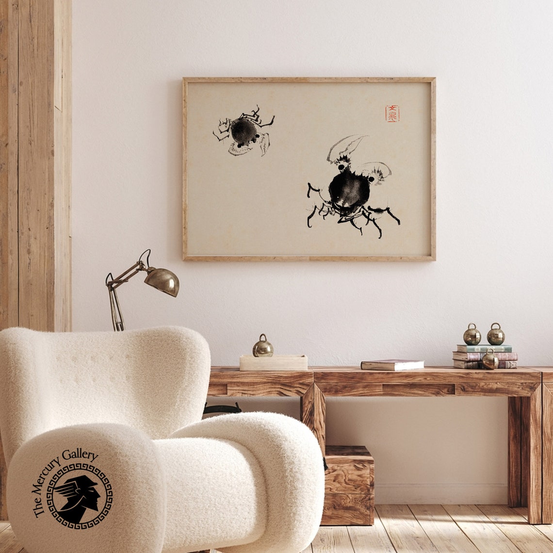 Two Ink Wash Crabs With Red Seal Vintage Japanese Animal Art Poster - Image 3