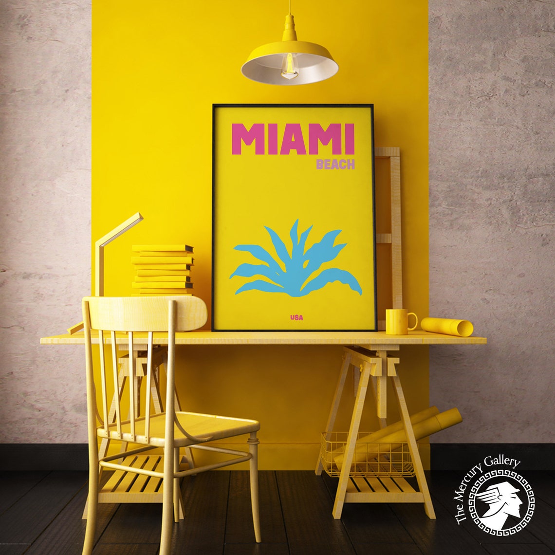 Miami Beach Florida Bright Yellow Minimalist Palm Travel Poster - Image 4